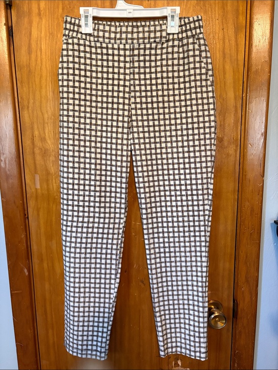 LuLaRoe Pants - LuLaRoe Women's Lena Checked Trousers in Cream, Black and Gold - Size M